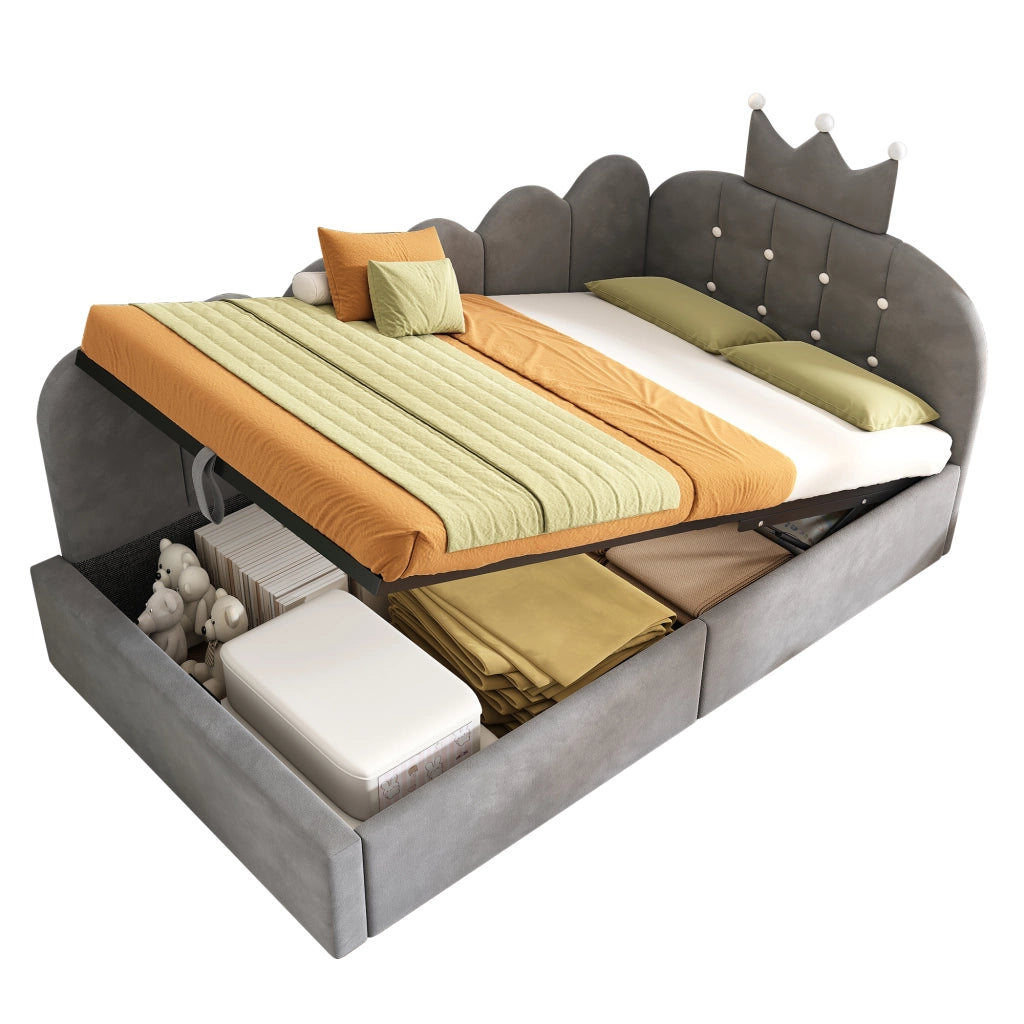 Letto Imbottito con Contenitore Idraulico 90x200 ¨C MINIMAL ¨C Velluto Grigio