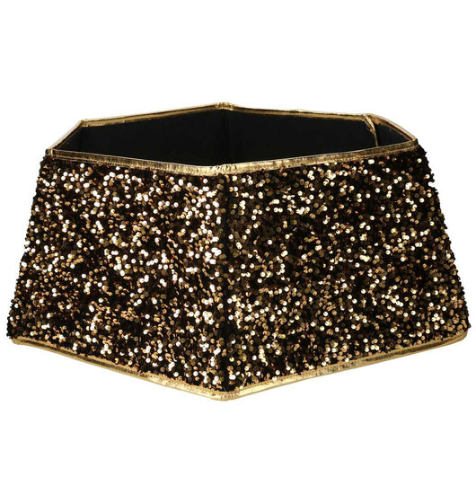 Copri base albero tessuto pieghevole oro double face esagonale glitter cm Ø68xh25