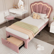 Letto imbottito con LED RGB, testiera regolabile e cassetto contenitore