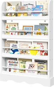 Libreria Montessoriana per Bambini, Scaffale Porta Libri Salvaspazio a 4 Ripiani, Piccola Libreria a Muro in Legno, per Cameretta, Stanza dei Giochi, 80x12x118cm