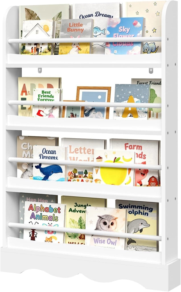 Libreria Montessoriana per Bambini, Scaffale Porta Libri Salvaspazio a 4 Ripiani, Piccola Libreria a Muro in Legno, per Cameretta, Stanza dei Giochi, 80x12x118cm