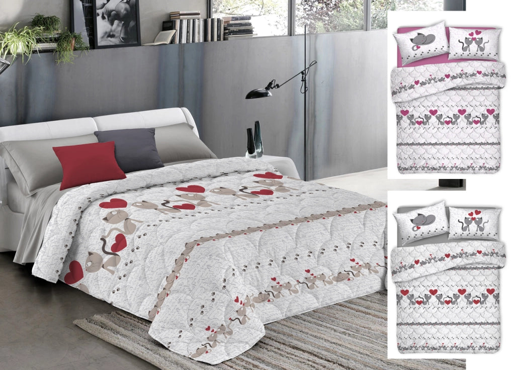 Trapuntino Piumino Estivo 100gr Linea Pensieri Delicati Disegno Gattini - Matrimoniale - Rosa