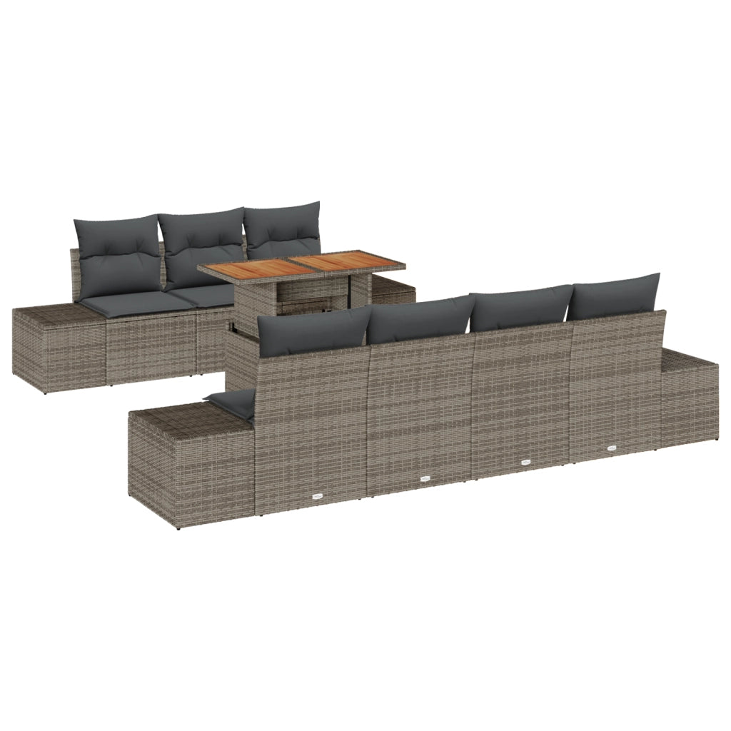 Set da pranzo da giardino 8 pezzi con cuscini Grigio Polyrattan Acacia