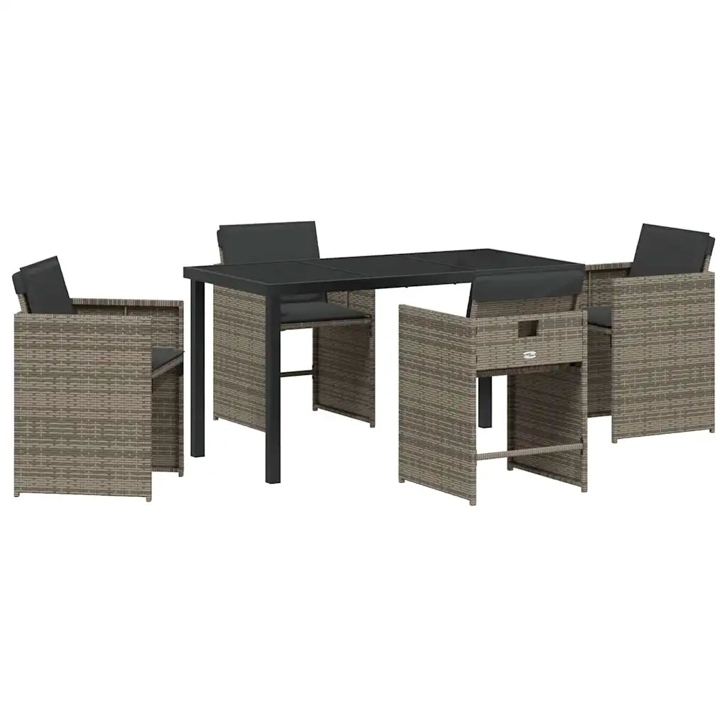 Set da Pranzo per Giardino con cuscino 5 pcs Grigio polyrattan