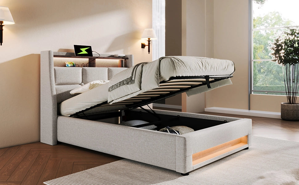 letto imbottito lino beige 90 x 200 cm