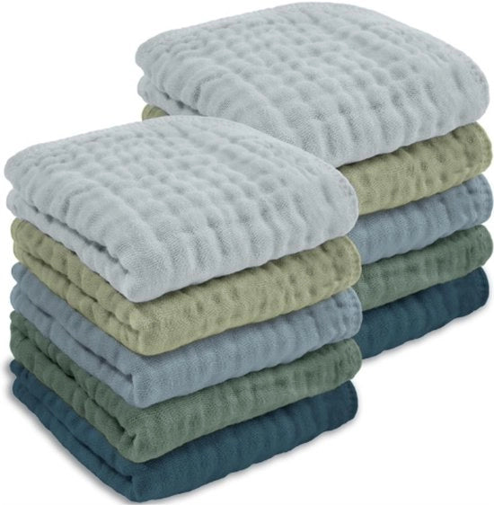 Asciugamani per Bambini Extra Zolti 10 Stuks - 6 Strati di Cotone - Grandi Asciugamani Assorbenti per Pelli Sensibili dei Bambini - 25x25 cm - Adatti a Neonati e Bambini in Età Prescolare