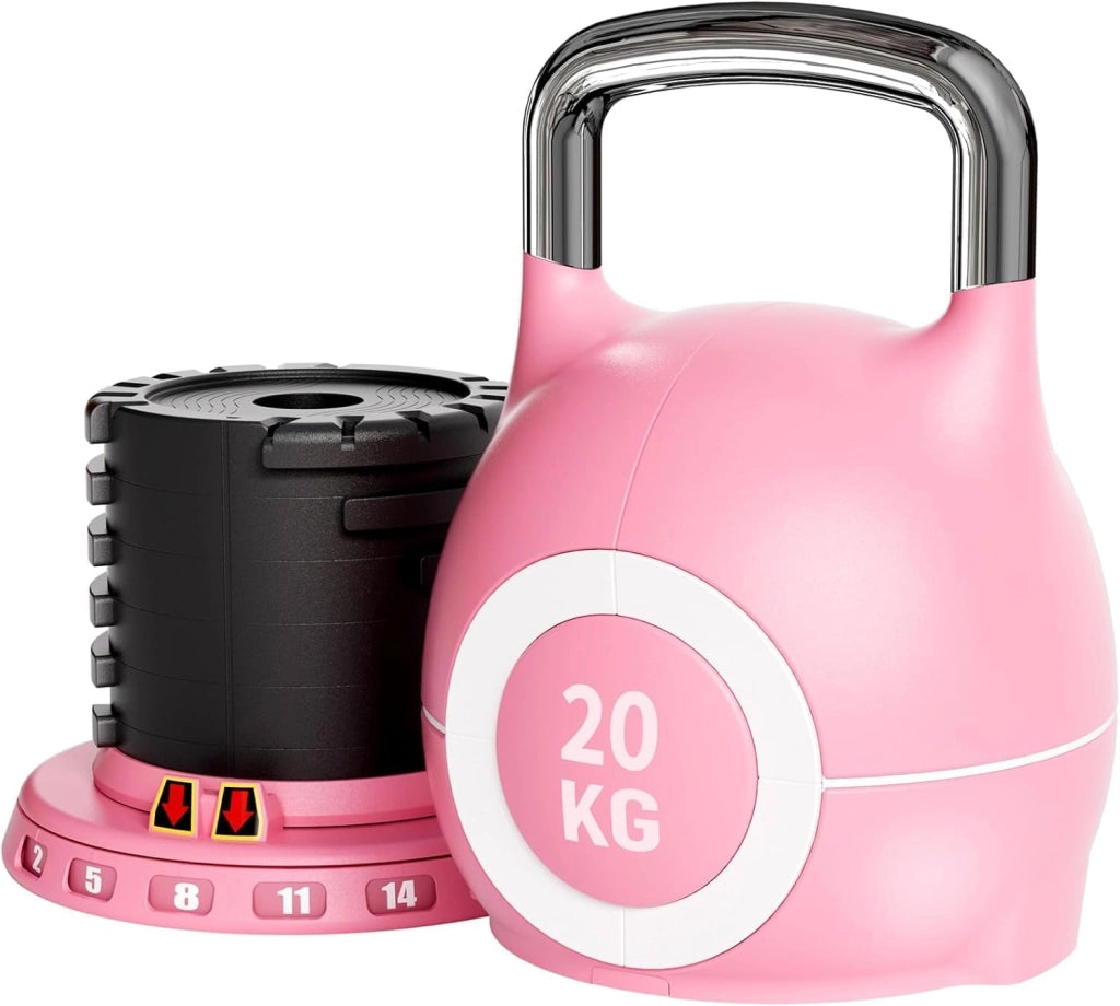 Kettlebell Regolabile 7 in 1, 20 kg Kettlebell con 7 Livelli di Peso, Manubrio per Allenamento a Casa & Fitness, Ideale per Allenamento Completo del Corpo, Compatto & Salvaspazio (Nero, 20KG)