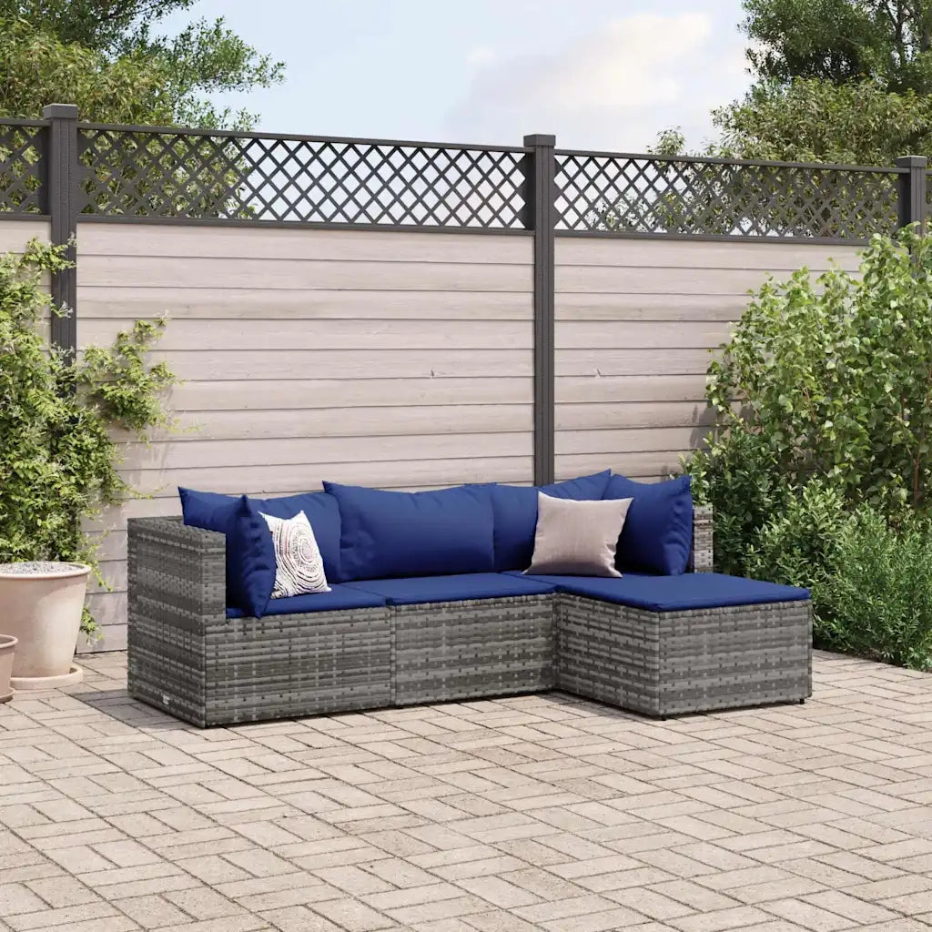 Set Divani da Giardino 4 pz | Set Salotto da Giardino con Cuscini in Polyrattan Grigio