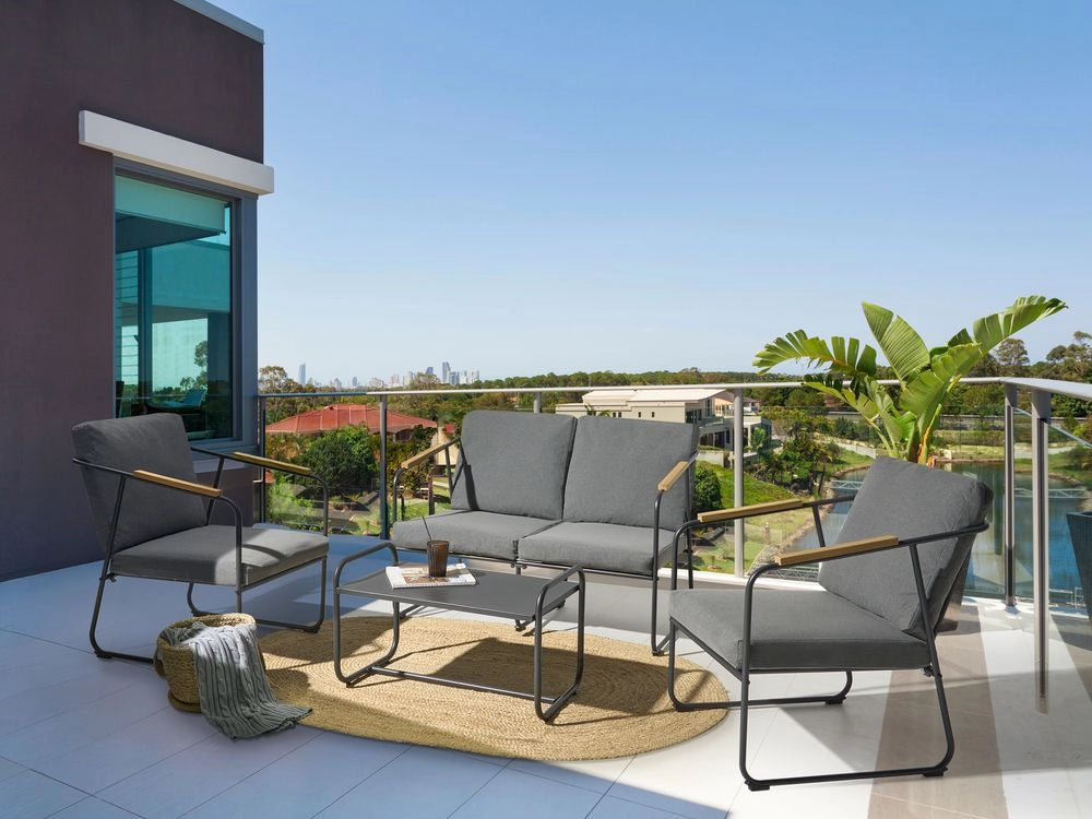 Set da giardino 4 posti in acciaio con tavolo grigio stile industriale