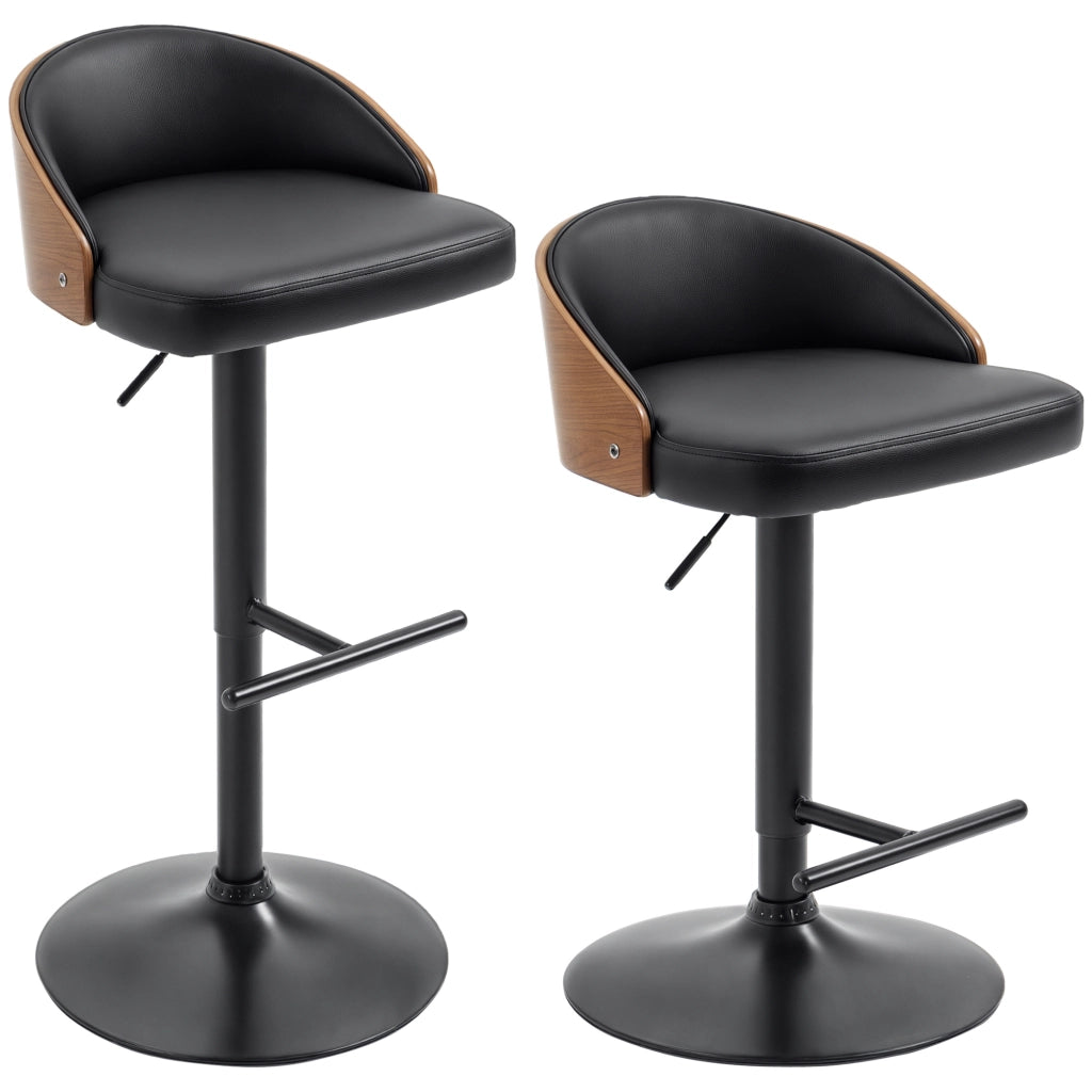 Set di 2 sgabelli da bar ¨C zephmum ¨C nero e marrone, in metallo e legno massello, regolabili in altezza, 360¡ã girevoli