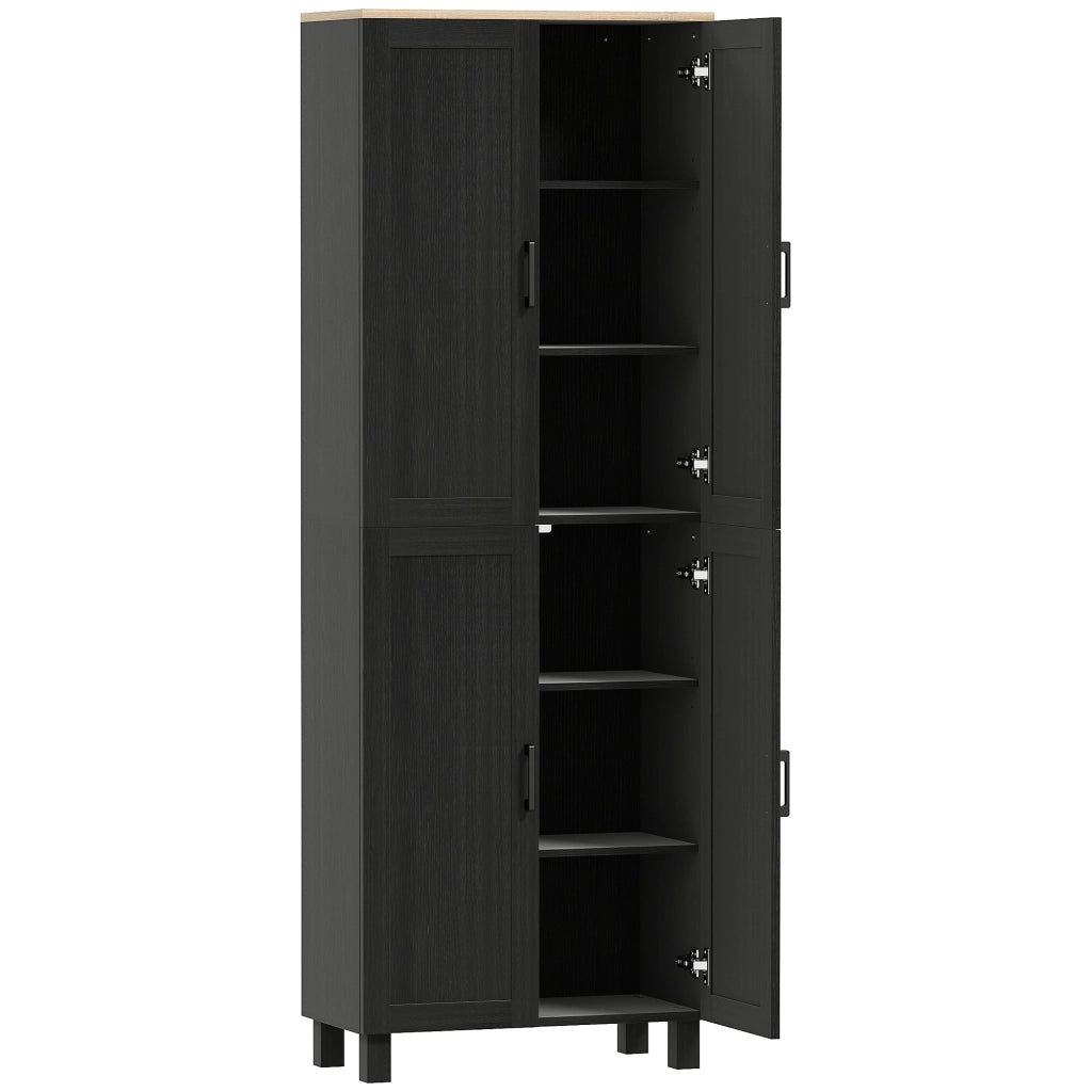 Mobile Dispensa da Cucina 60x30x170,5 cm con 5 Ripiani Regolabili e 4 Ante in Legno Nero