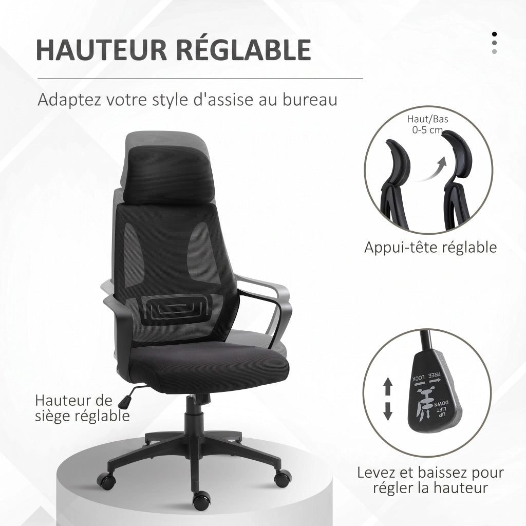 Sedia da ufficio ergonomica in rete ¨C zephmum ¨C nero, 64x55x116-126 cm