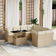Set Divano da Giardino 9 pz con Cuscini Beige in Polyrattan
