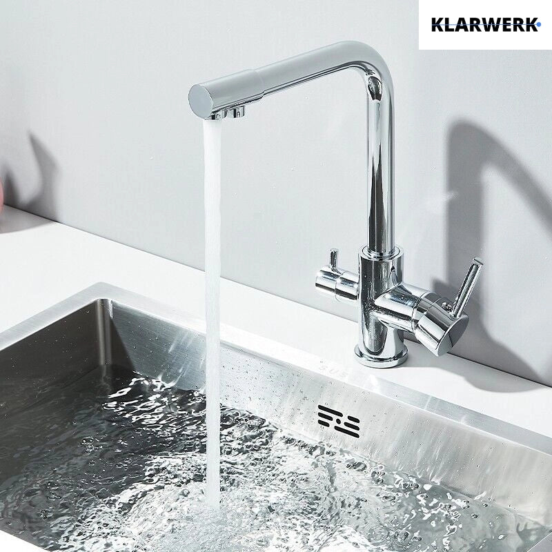 Felice | Raccordo acqua potabile premium a 3 vie cromato lucido Rubinetto miscelatore cucina ad osmosi in acciaio inossidabile | Filtra 3 connessioni