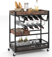 Carrello di servizio a 3 livelli, carrello da cucina con armadietto per vino, porta bicchieri, vassoio rimovibile, struttura in metallo, carrello portaoggetti a 3 livelli, per sala da pranzo