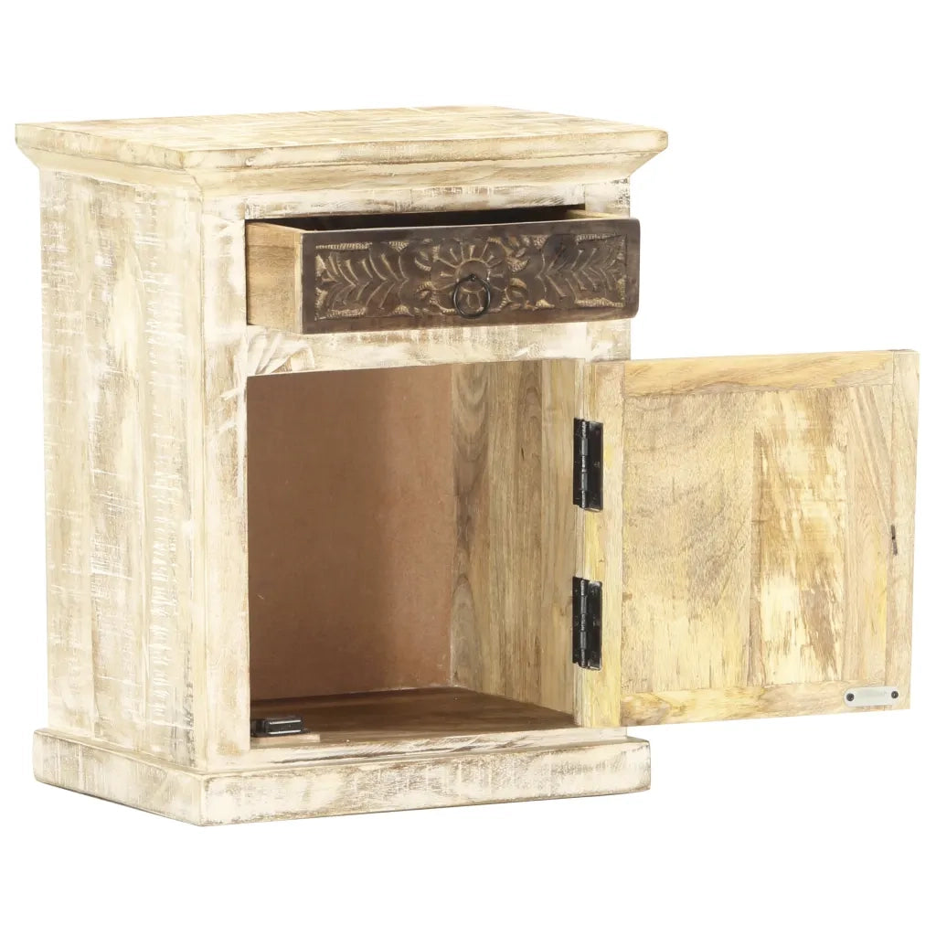 Comodino Bianco 40x30x50 cm in Legno Massello di Mango cod mxl 59395
