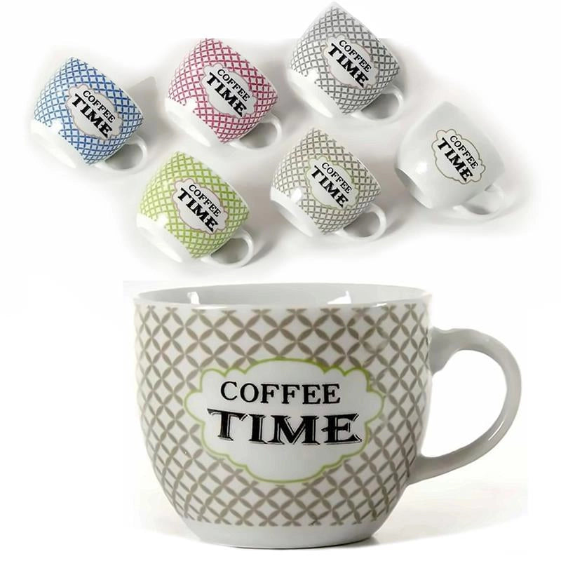 SET 12 TAZZINE DA CAFFE "COFEE TIME" A QUADRETTI PASTELLO 80CC ASSORTITO