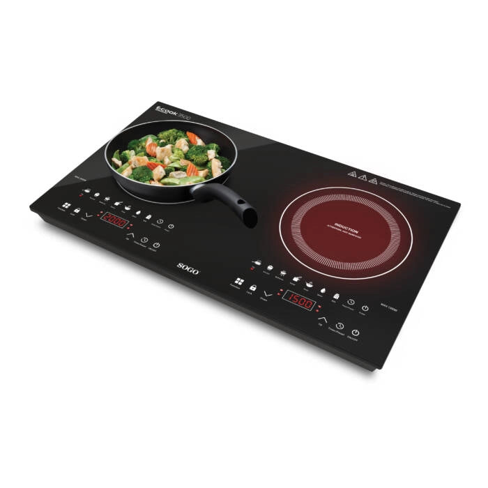 Piano cottura a induzione doppio 3500W con 2 zone, controllo touch e 7 programmi, temperatura 60-300°C per cucina - Sogo