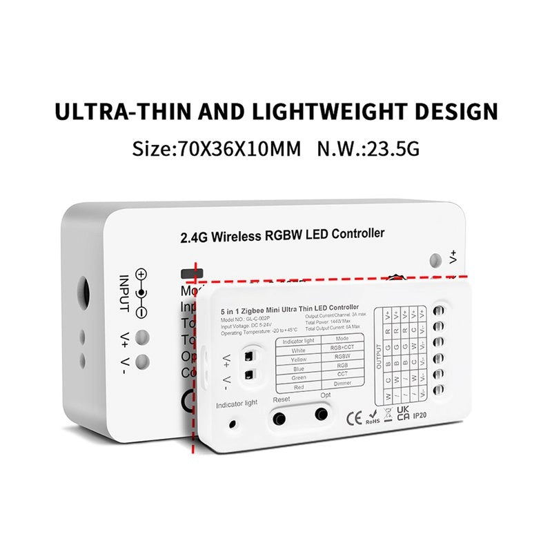 Mini ZigBee Controller 12V 24V 5 In 1 Per Striscia Led Da Mono Colore Fino a 5 Canali Con Philips HUE 3.0 e Amazon Alexa Echo (4ª generazione) o Echo Studio