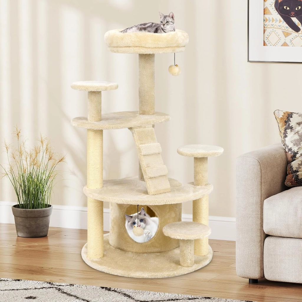 Albero per Gatti, Tiragraffi per Gatti con Condominio, Piattaforma Imbottita, Tiragraffi, Pallina di Peluche Pendente e Scala, Centro Attività per Animali Domestici Interno