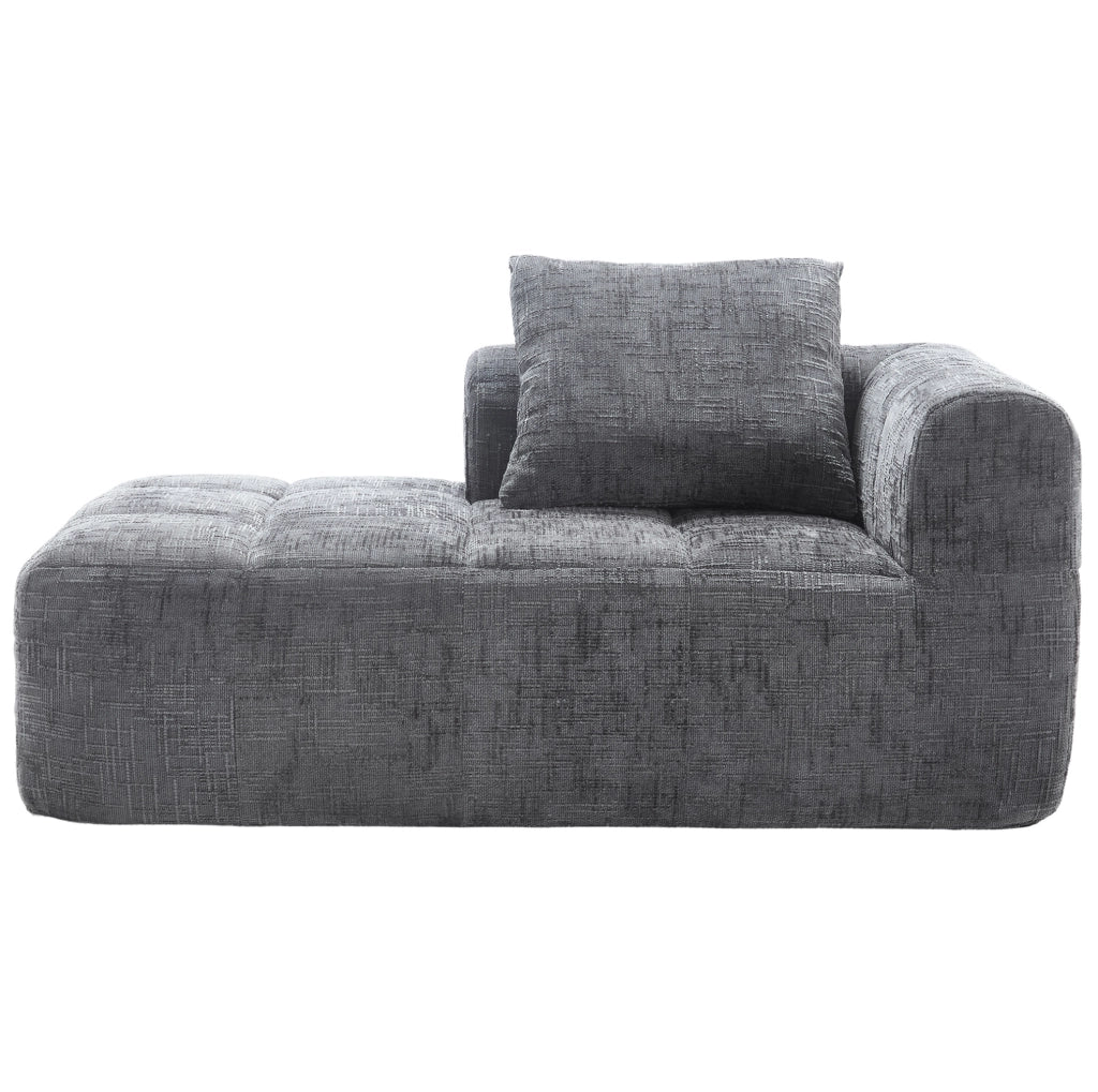 Divano Chaise Lounge in Chenille Grigio con Tasche Laterali e Cuscino, 158x90x60 cm