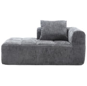 Divano Chaise Lounge in Chenille Grigio con Tasche Laterali e Cuscino, 158x90x60 cm