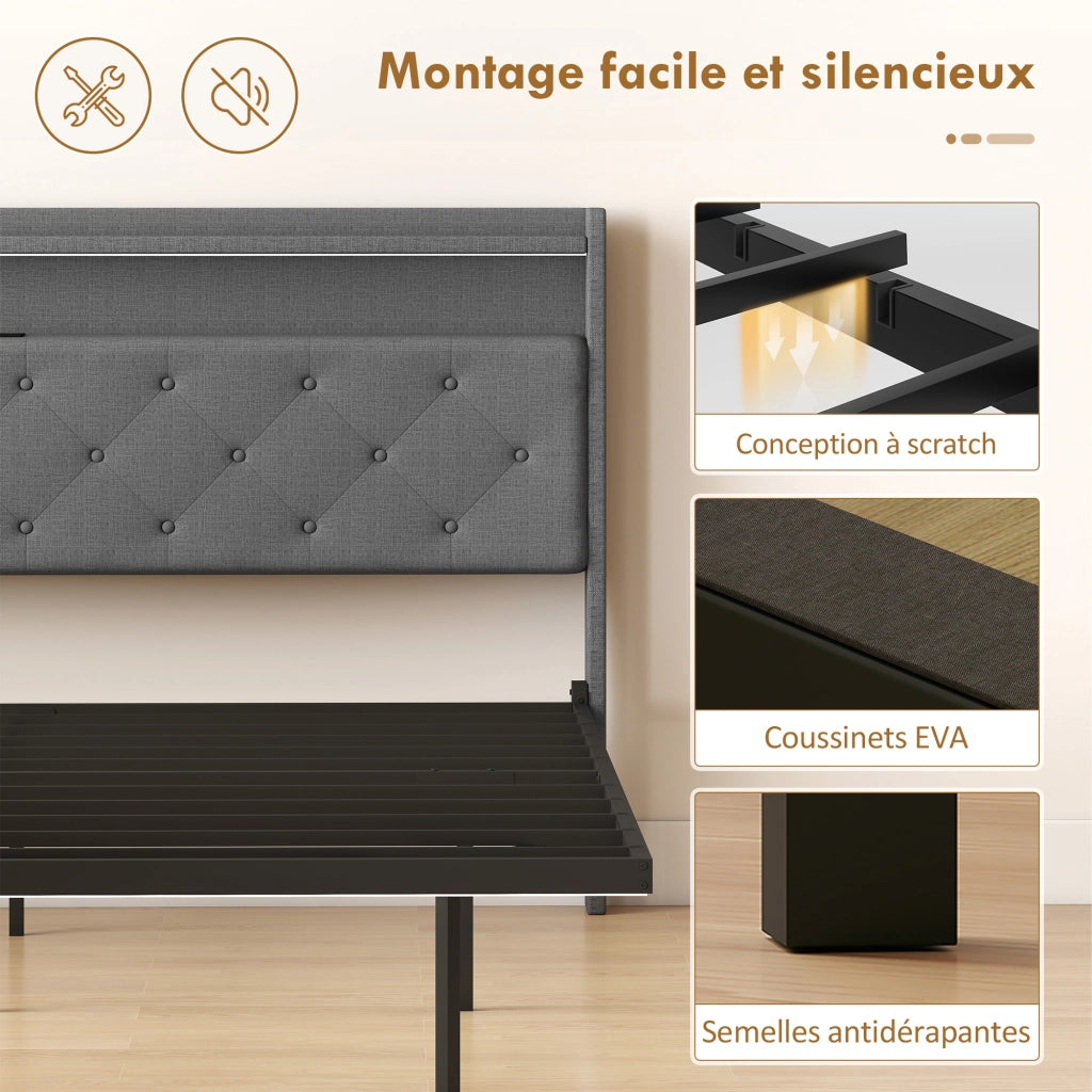 Letto matrimoniale con LED RGB e ricarica ¨C Xylo ¨C 160x200 cm grigio metallo