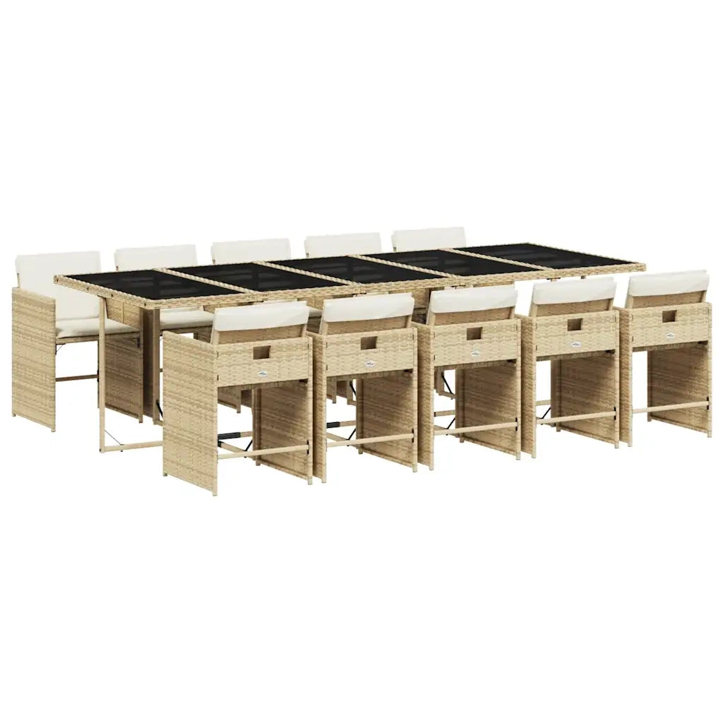 Set da Pranzo da Giardino 11 pz con Cuscini Beige in Polyrattan 3211114