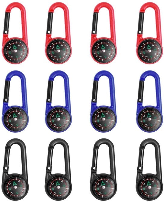 Accessori da esterno - Mini compasso per sopravvivenza - 12 pezzi - Chiusura a molla - Accessori da esterno - Compresso di plastica e acciaio inossidabile - Compresso per sopravvivenza