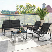 Set di 4 giardino con tavolino da salotto e panca mobile e 2 sedie a dondolo, mobili da balcone in textilene con delicato movimento a dondolo, per 4 persone