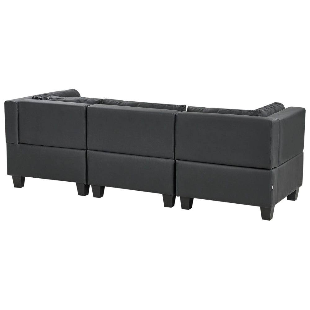 Divano Componibile Rivestito In Tessuto Nero 3 Posti con ottomano stile moderno
