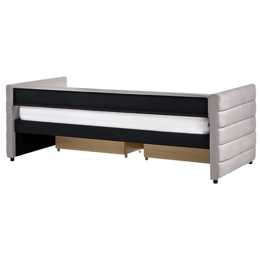 Letto con contenitore con cassetti in velluto grigio chiaro 90 x 200 cm stanzetta design elegante