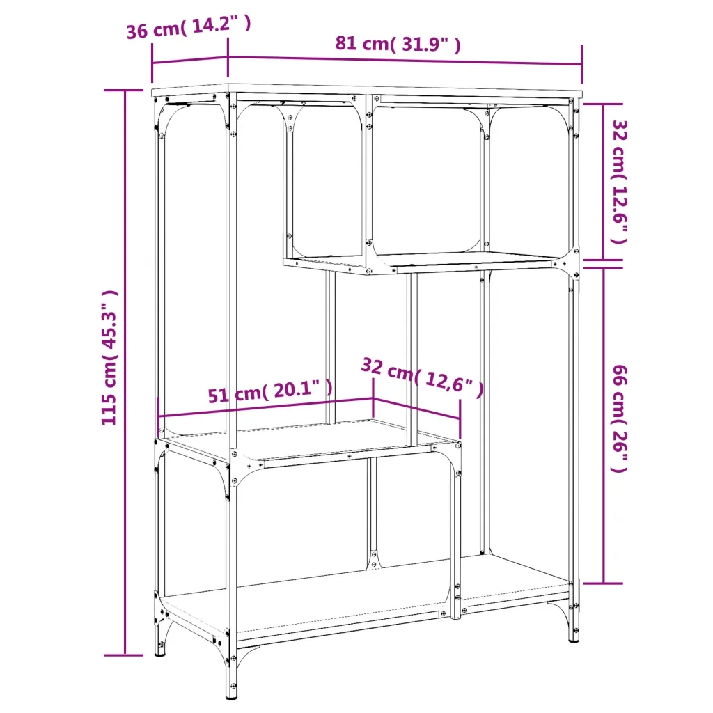 Libreria Rovere Fumo 81x36x115 cm Legno Multistrato e Acciaio 835406