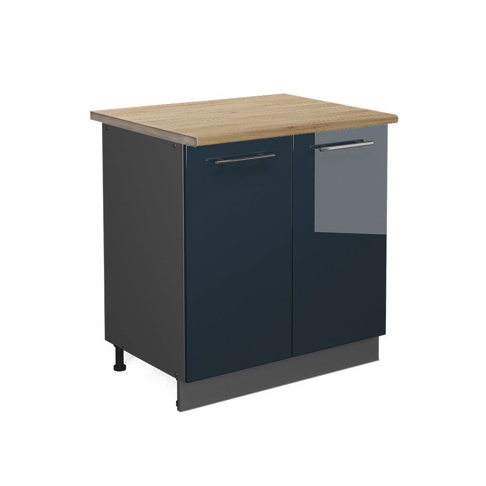 Mobile lavello cucina Fame-Line Blu scuro lucido/Antracite 80 cm con ripiano, PL Rovere Vicco