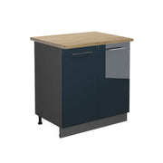 Mobile lavello cucina Fame-Line Blu scuro lucido/Antracite 80 cm con ripiano, PL Rovere Vicco