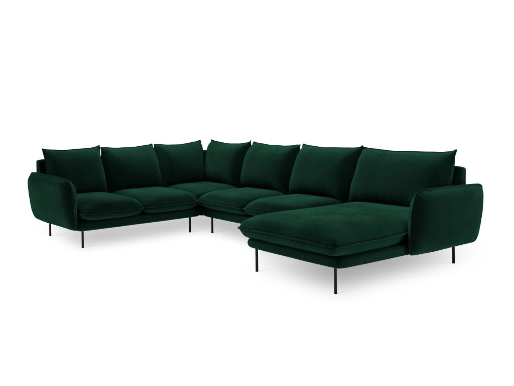 Cosmopolitan Design - Divano panoramico sinistro "Vienna" 7 posti in velluto verde bottiglia 