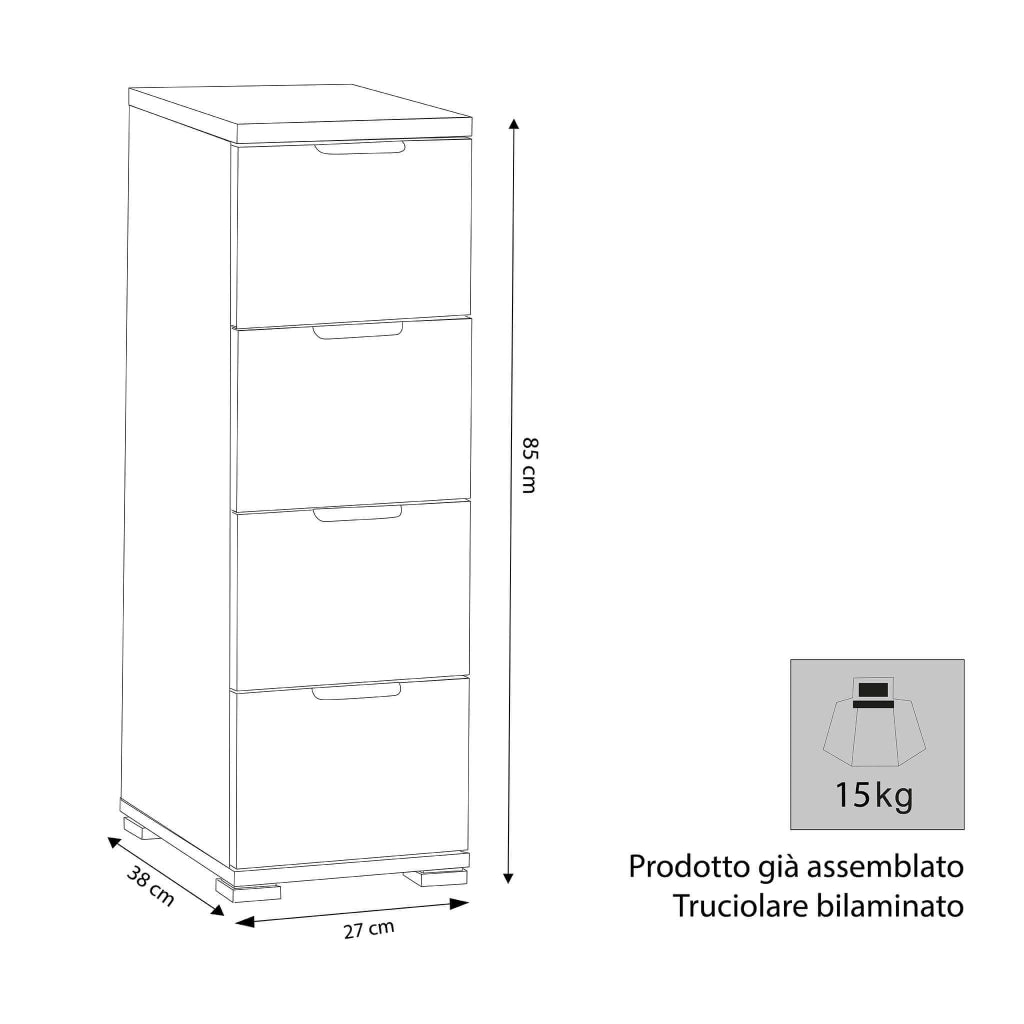 Cassettiera 4 cassetti in Legno Composito cm 60x38x174 - KEN