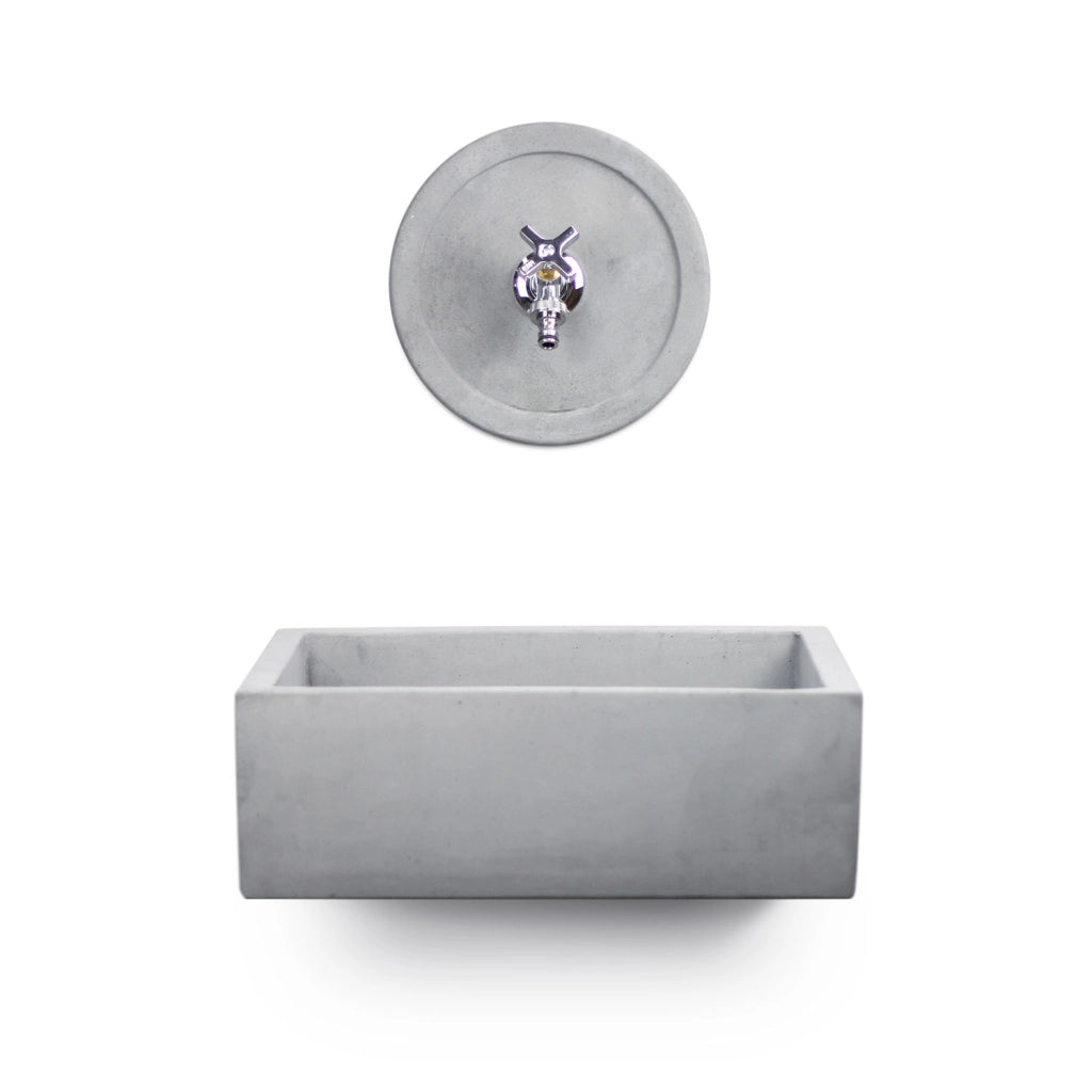 Lavello Rettangolare da Esterno 45x35 cm con Rosone Installazione a Muro in Cemento Madrid Grigio