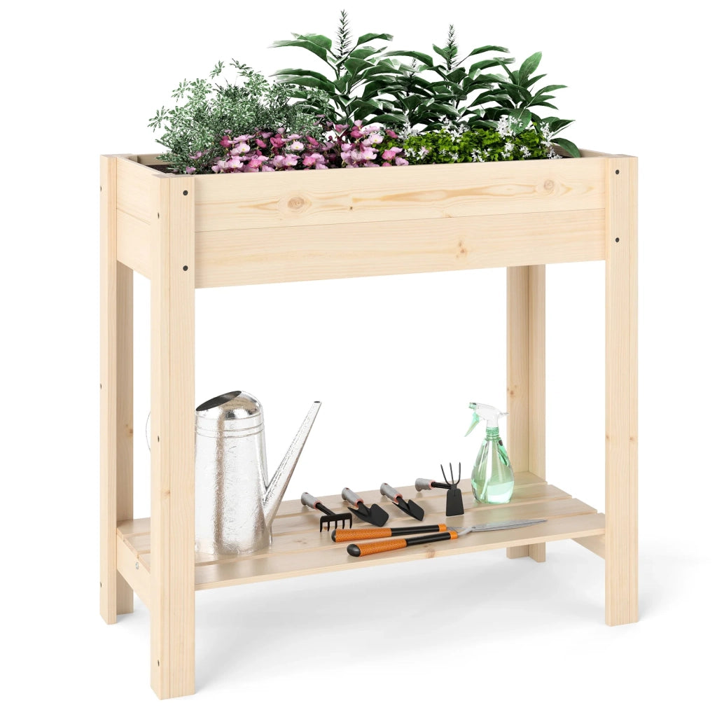 Aiuola rialzata con ripiano portafiori 81 x 37 x 77 cm ergonomica e multifunzionale design naturale 20_0012190