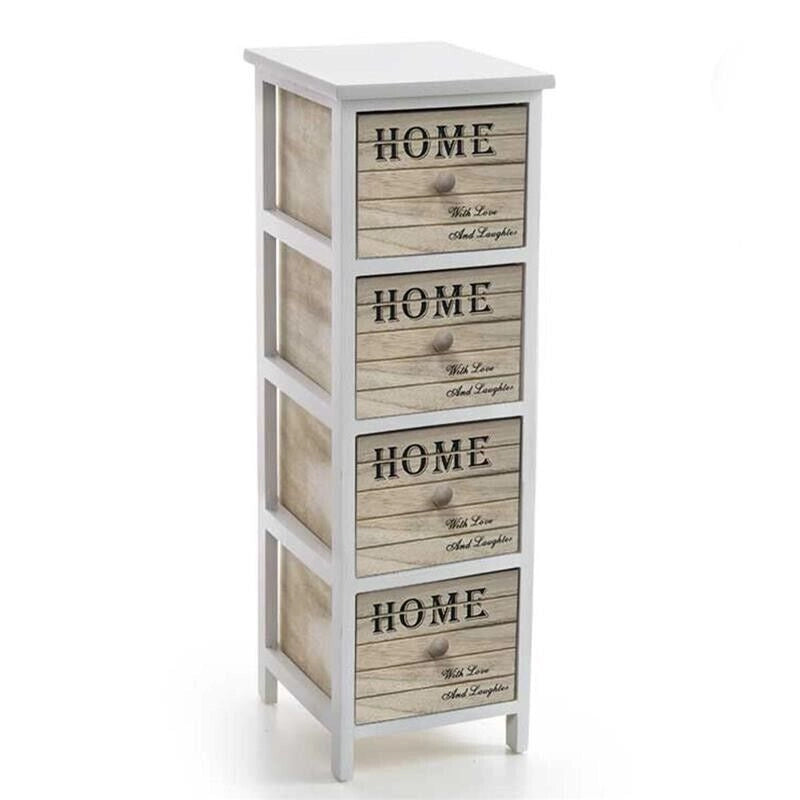 CASSETTIERA IN LEGNO DECORATA HOME COLORE BIANCO E NATURALE 26 X 32 X 80 CM