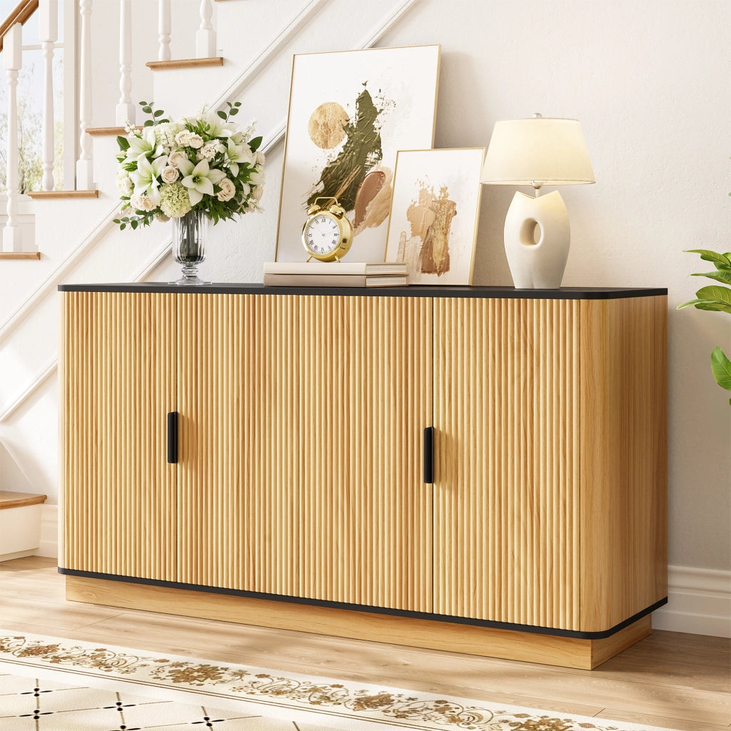 Credenza a 4 ante con chiusura silenziosa - per soggiorno - 139x40x75 cm - naturale