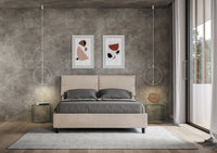 Letto Matrimoniale 160x200 cm con Rete e Contenitore con Testata e Alzata Comoda Imbottito in Microfibra Mados Sabbia