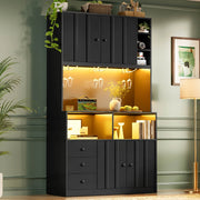 Hochschrank da cucina con LED RGB, prese USB e AC, 100 x 40 x 180 cm, MDF nero
