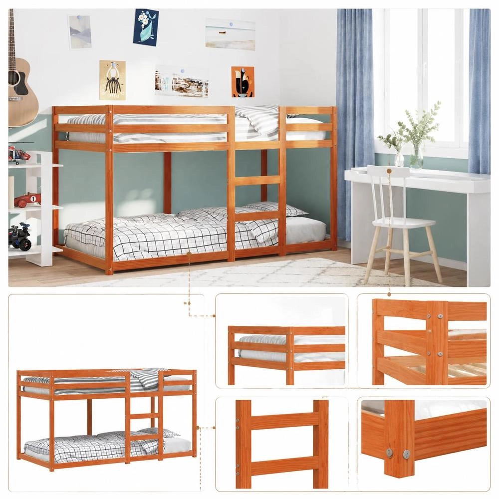 Bunk Bed, Wax Brown, 90x190 Cm, Solid Pine Wood
