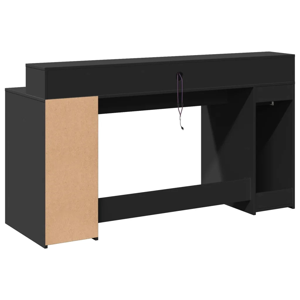 vidaXL Scrivania con Luci LED Nera 160x55x91 cm in Legno Multistrato