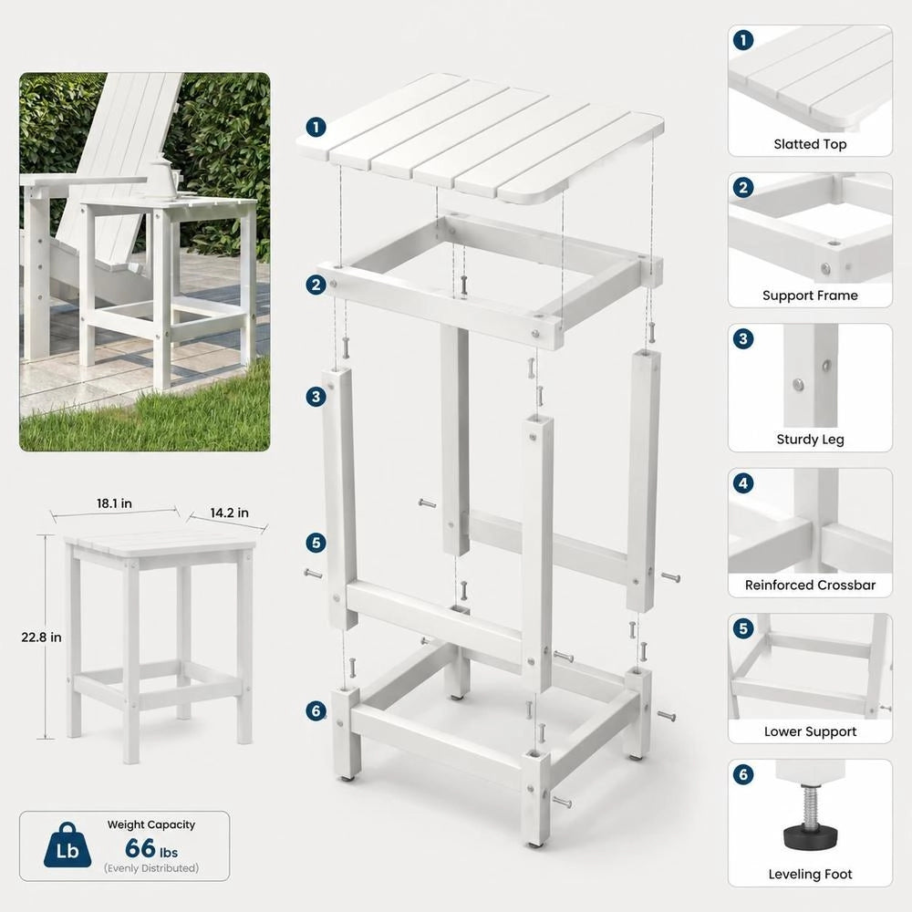 Adirondack Garden Table, White, 38x38x46 Cm, HDPE