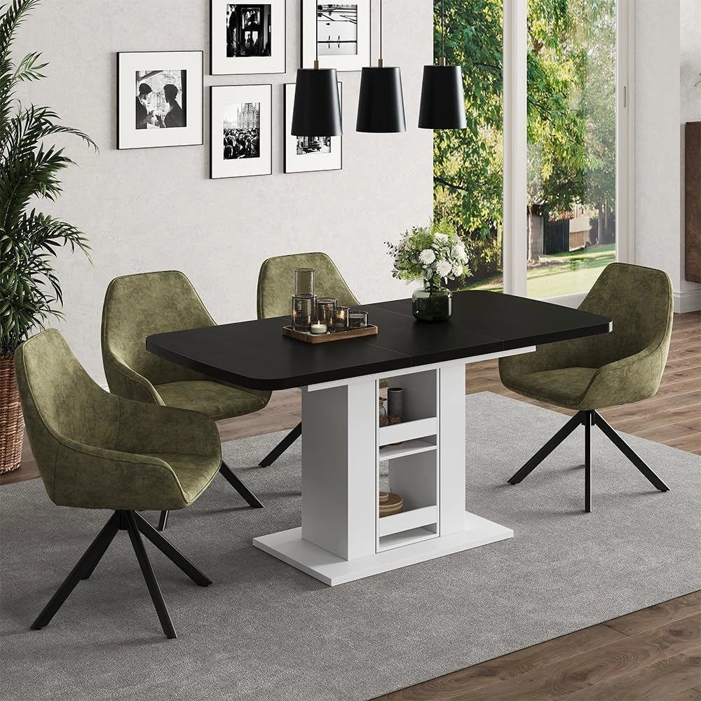 tavolo da pranzo allungabile Fenaro, Nero/bianco, 120 x 80 cm, allungabile con estrazione sincronizzata per lunghezza tavolo variabile