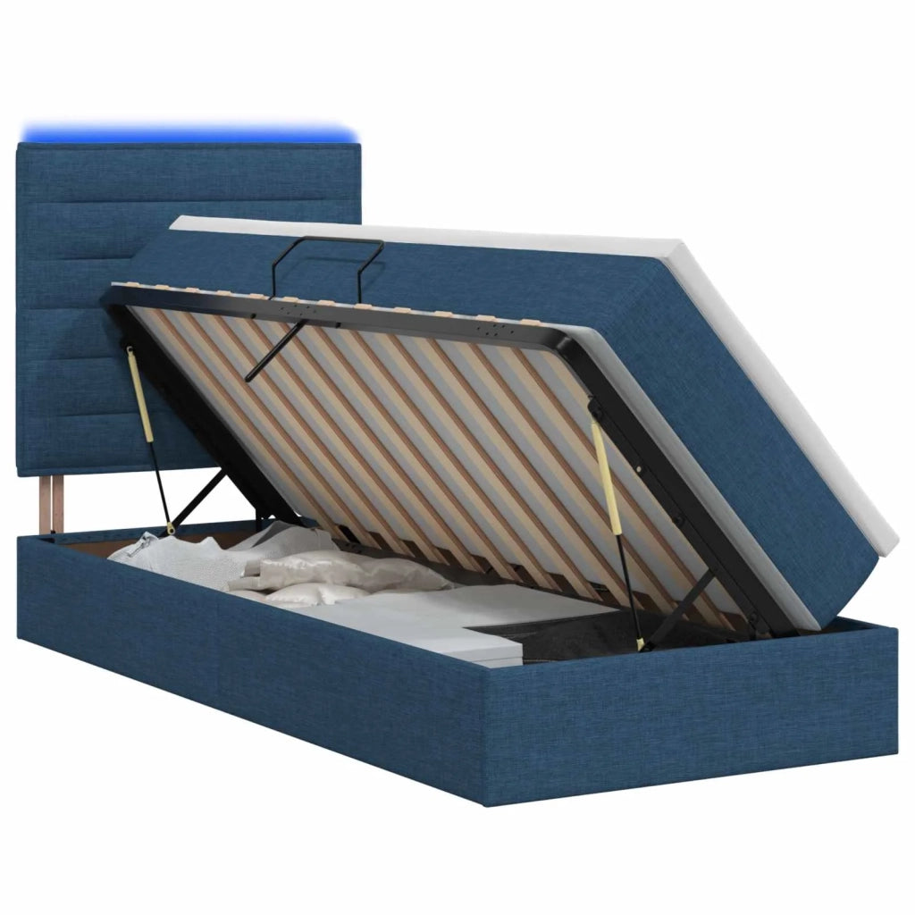 Letto con contenitore LED e materasso Blu 90 x 190 cm Tessuto 3459854