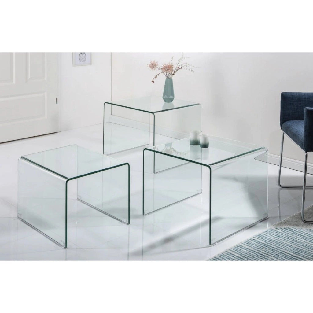 Tavolini impilabili HOLOW – Set di 3 tavolini bassi design in vetro temperato