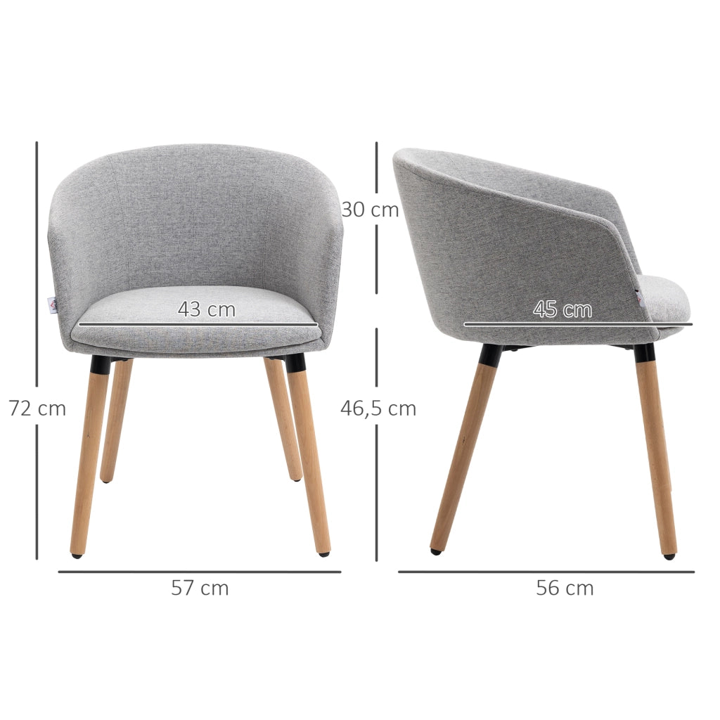 Sedia da Pranzo Imbottita in Tessuto Grigio con Gambe in Legno ¨C Minimal ¨C 57x56x72